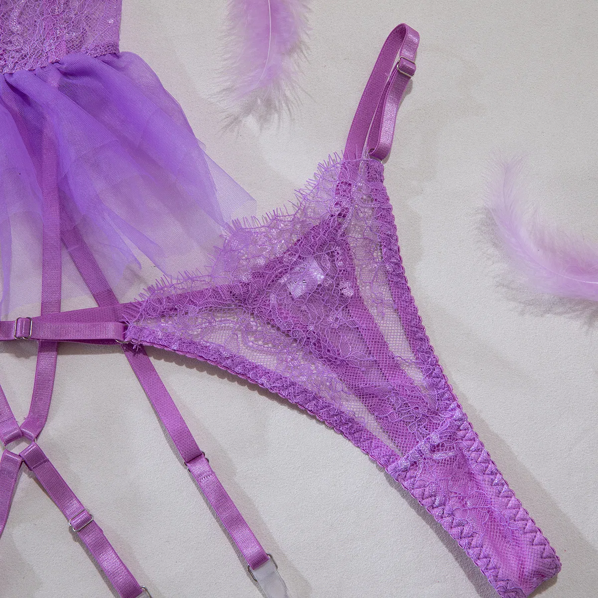 Sexy Transparent Mesh Solid Color Bra Set with Dress Wholesale Luxury Women Lingerie