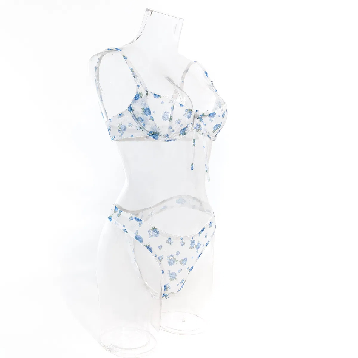 Wholesale Floral Print See Through Mesh Underwear Set New Luxury Ultra-Thin 2PCS Lingerie