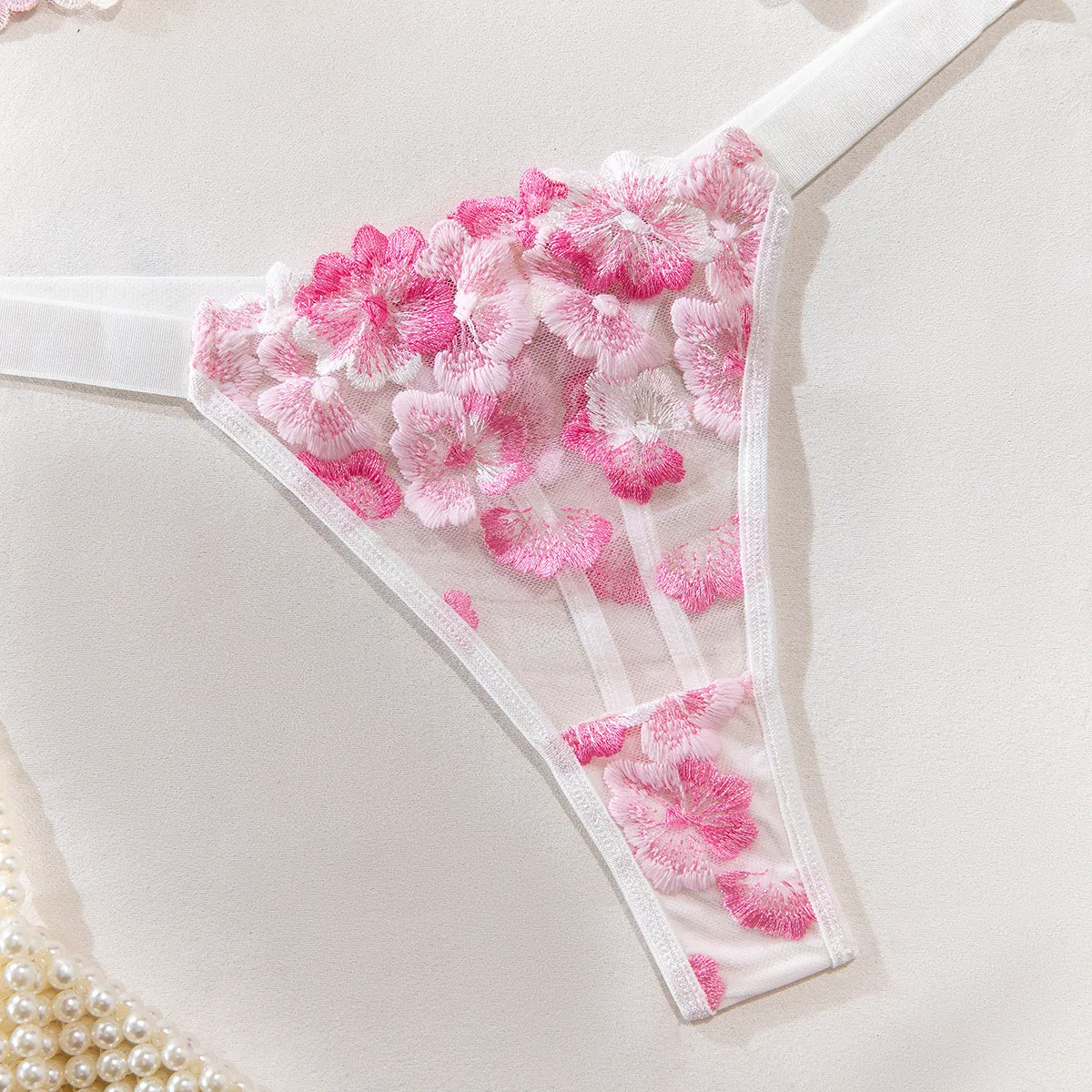 Wholesale Flower Embroidered Bra Set Sexy Perspective Thin Woman Lingerie