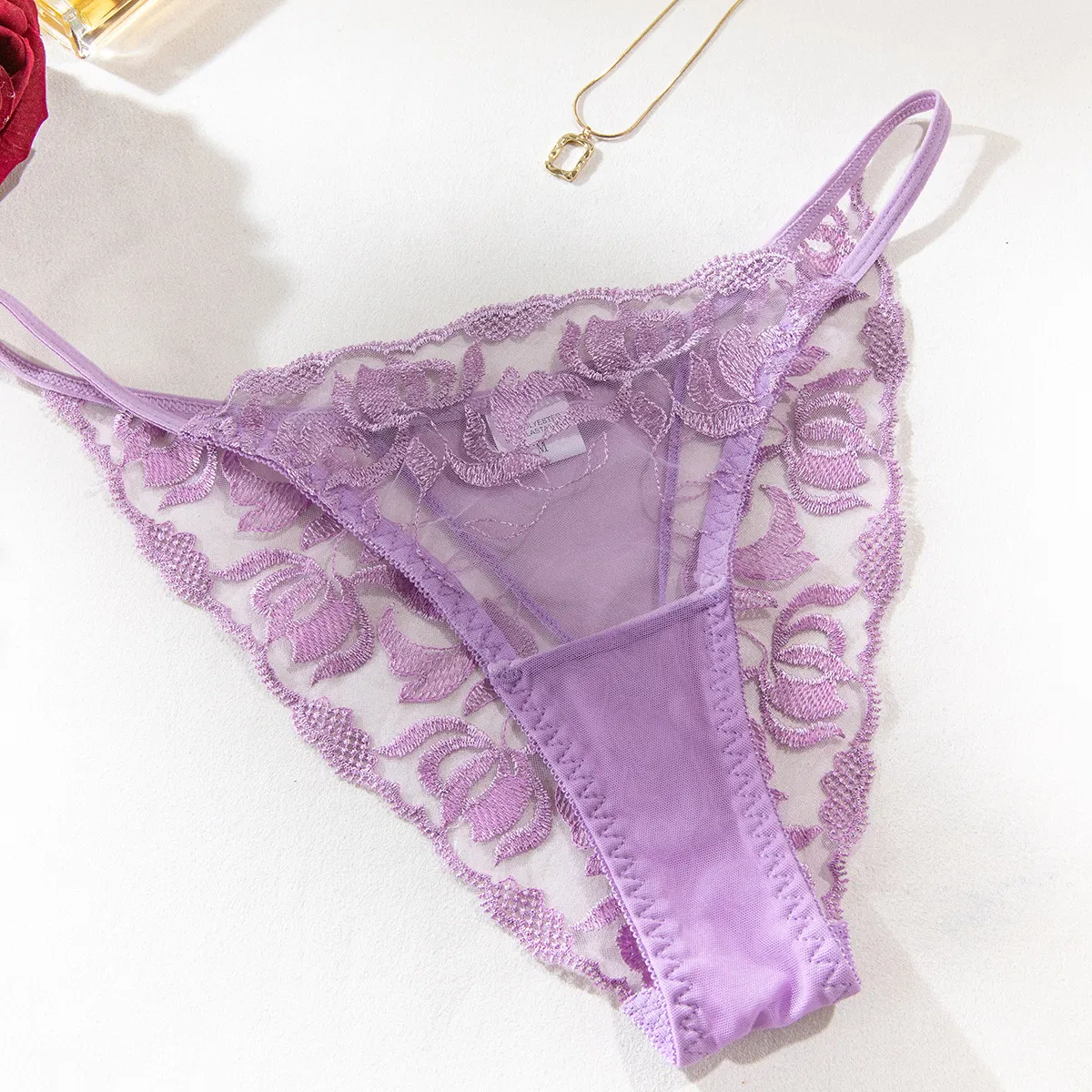 Woman See-Through Deep V Bra and Panty Set Sexy Erotic Embroidery Lingerie