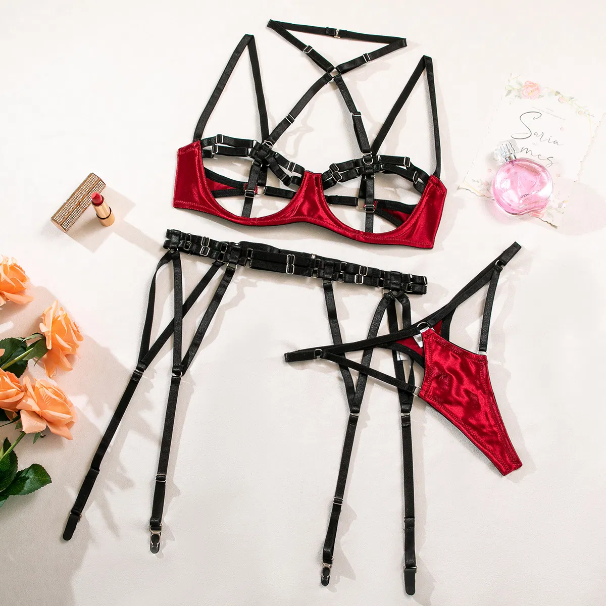 New Leopard Print Hollow out Woman Bra Set Sexy Complex Lace-up Lingerie
