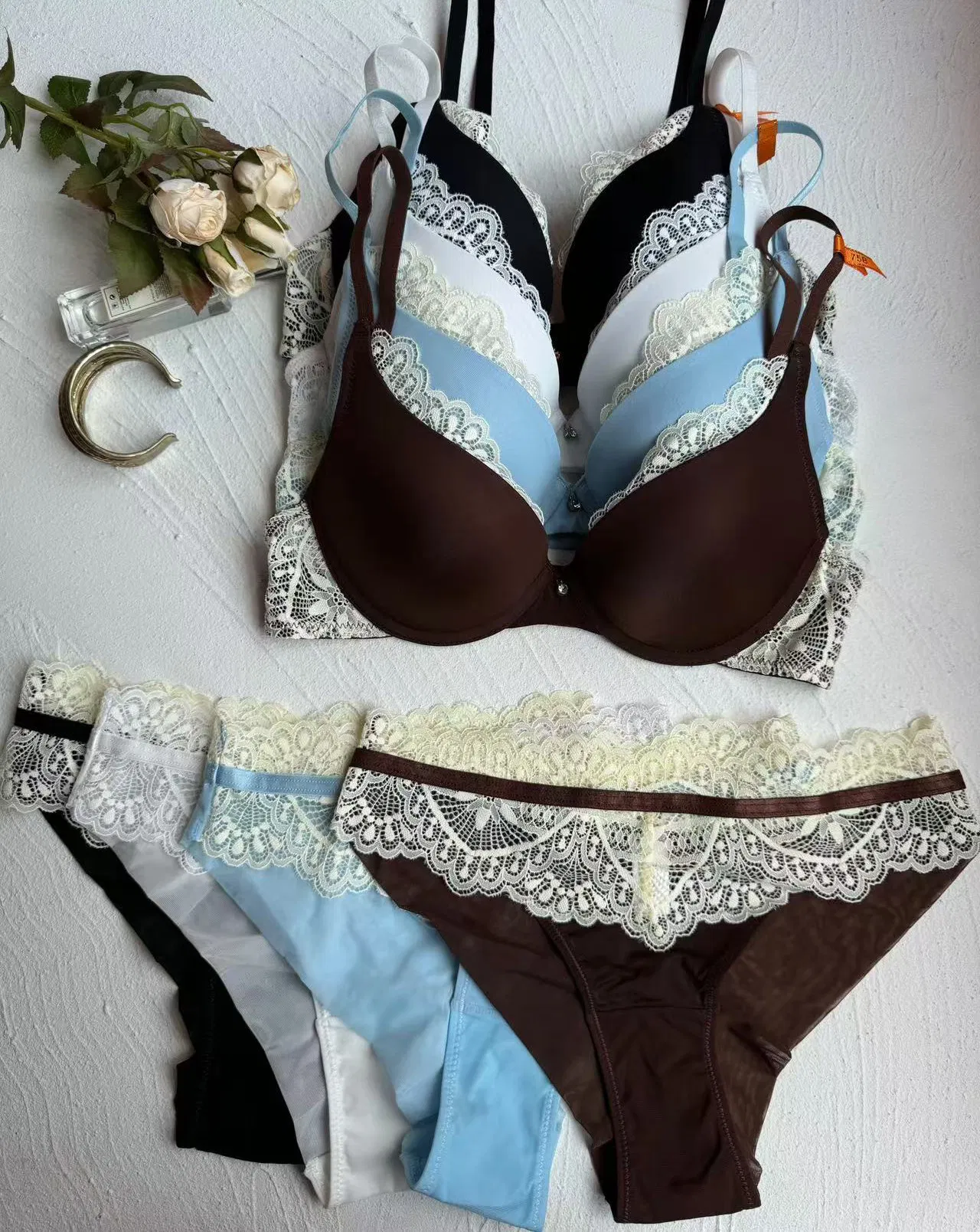 New Arrival Women's Sexy Lace Bra Panties Set Convertible Breathable Spandex Underwear Lingerie