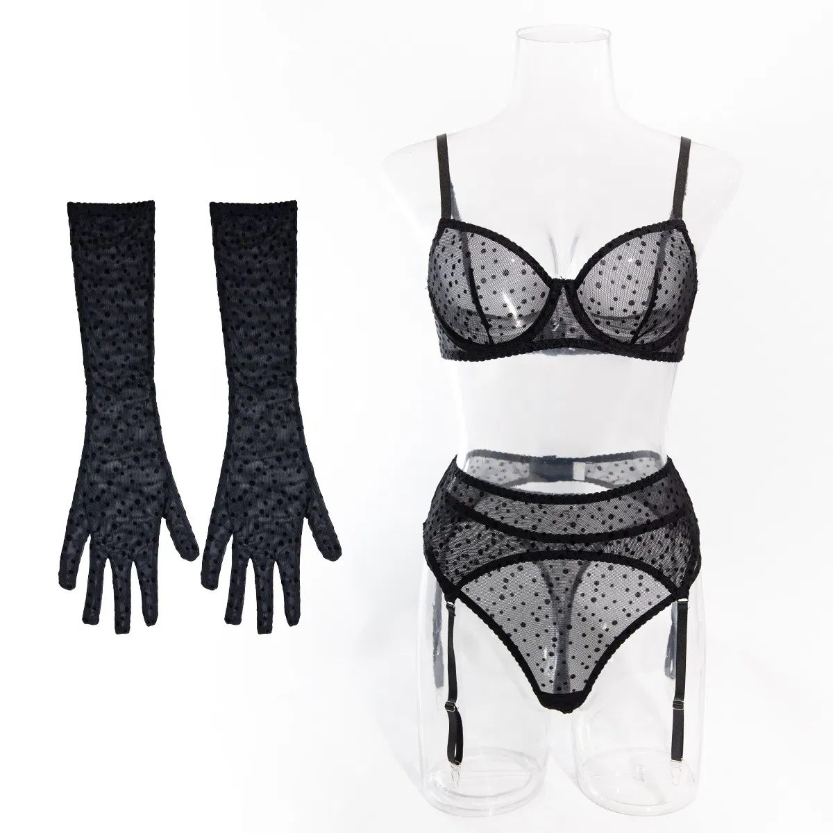 Wholesale Erotic Polka DOT See-Through Mesh Underwear Set Sexy Breathable Thin Lingerie