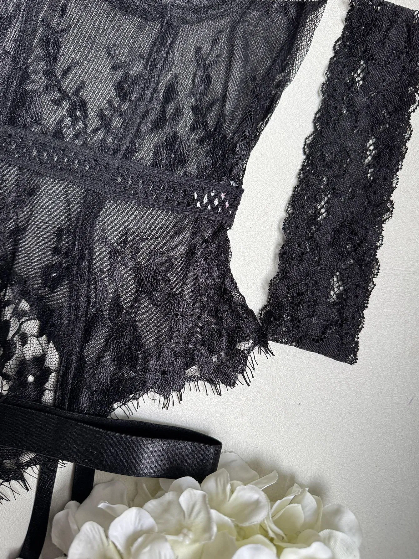 Sexy Transparent Eyelash Lace Underwear Set Wholesale Fishbone Shaping Lingerie