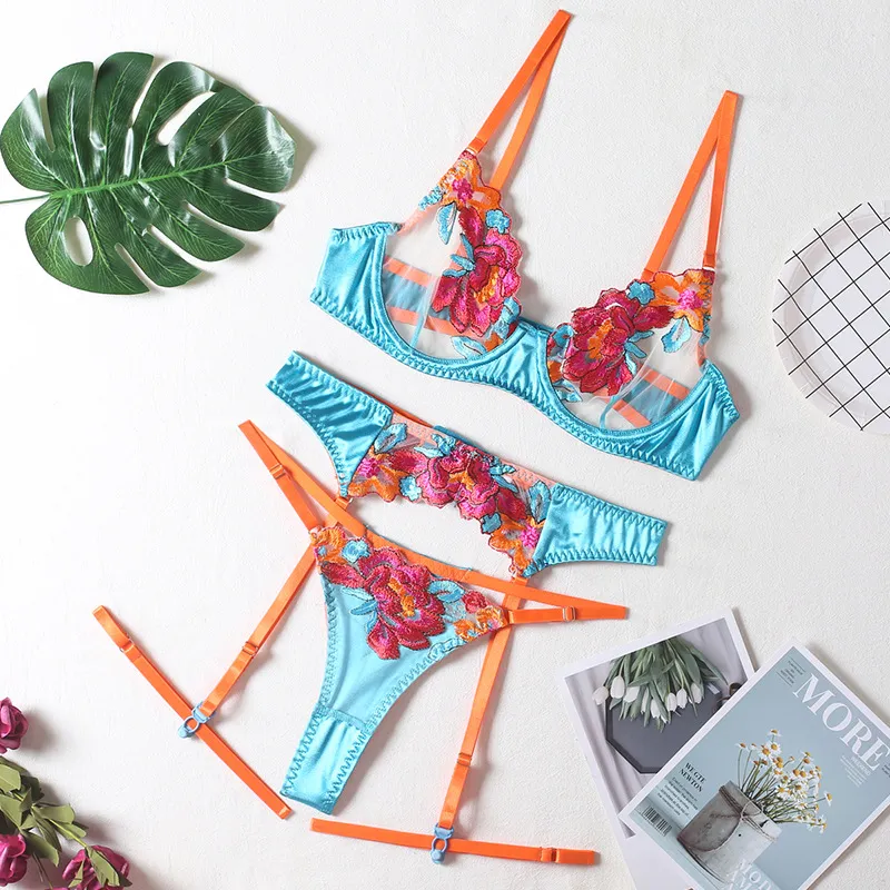 Wholesale Breathable Eyelash Lace Underwear for Women Sexy Ultra-Thin Two Piece Lingerie