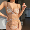Sexy Women's Erotic Lingerie Mesh Embroidery Perspective Seductive Passion Three Piece Underwear