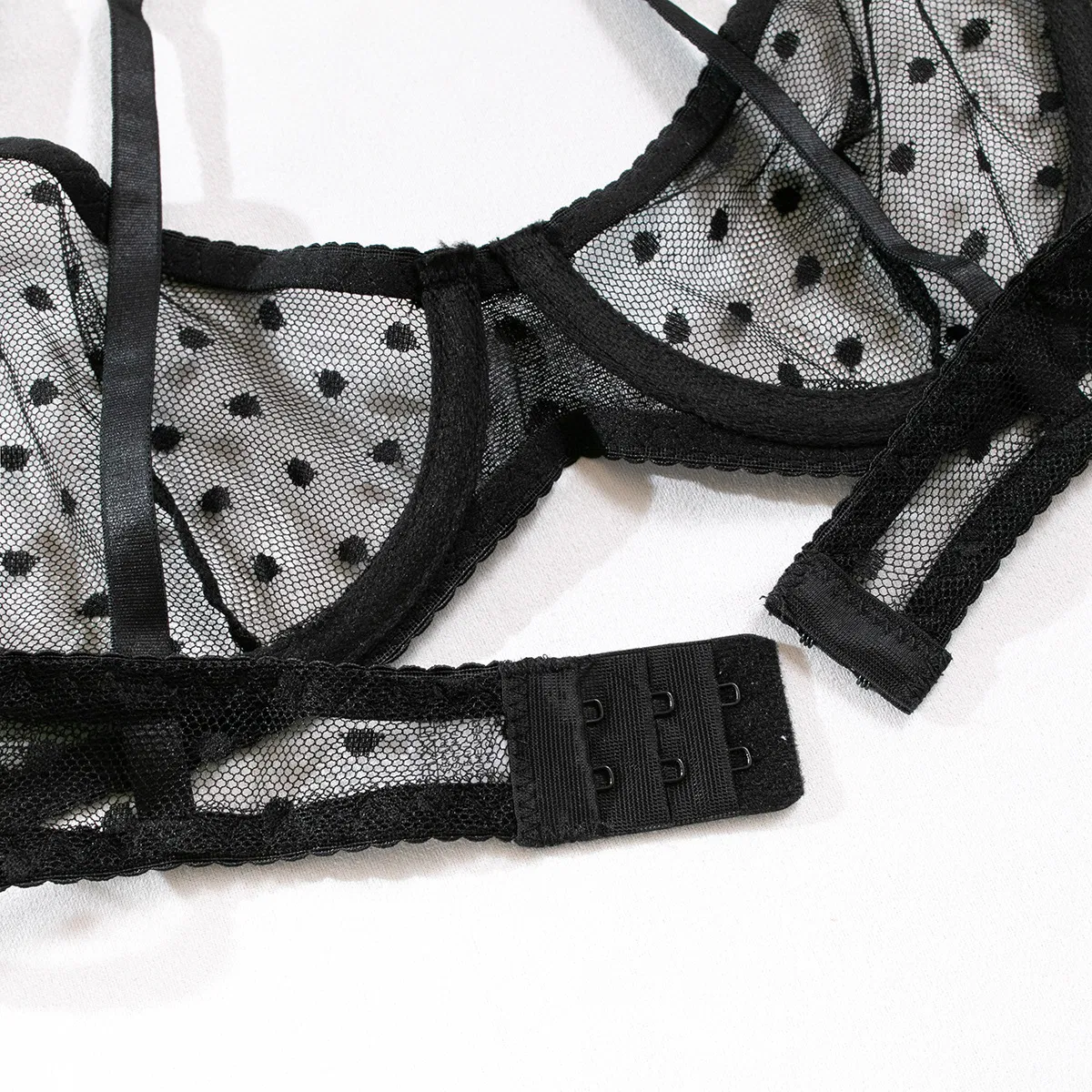 Wholesale Polka Dots Perspective Mesh Bra Set Sexy Thin Two-Piece Lingerie