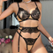 Black Luxury Sexy Erotic Suspender Underwear Three-Piece Set Ladies' Romantic Embroidered Lace Lingerie