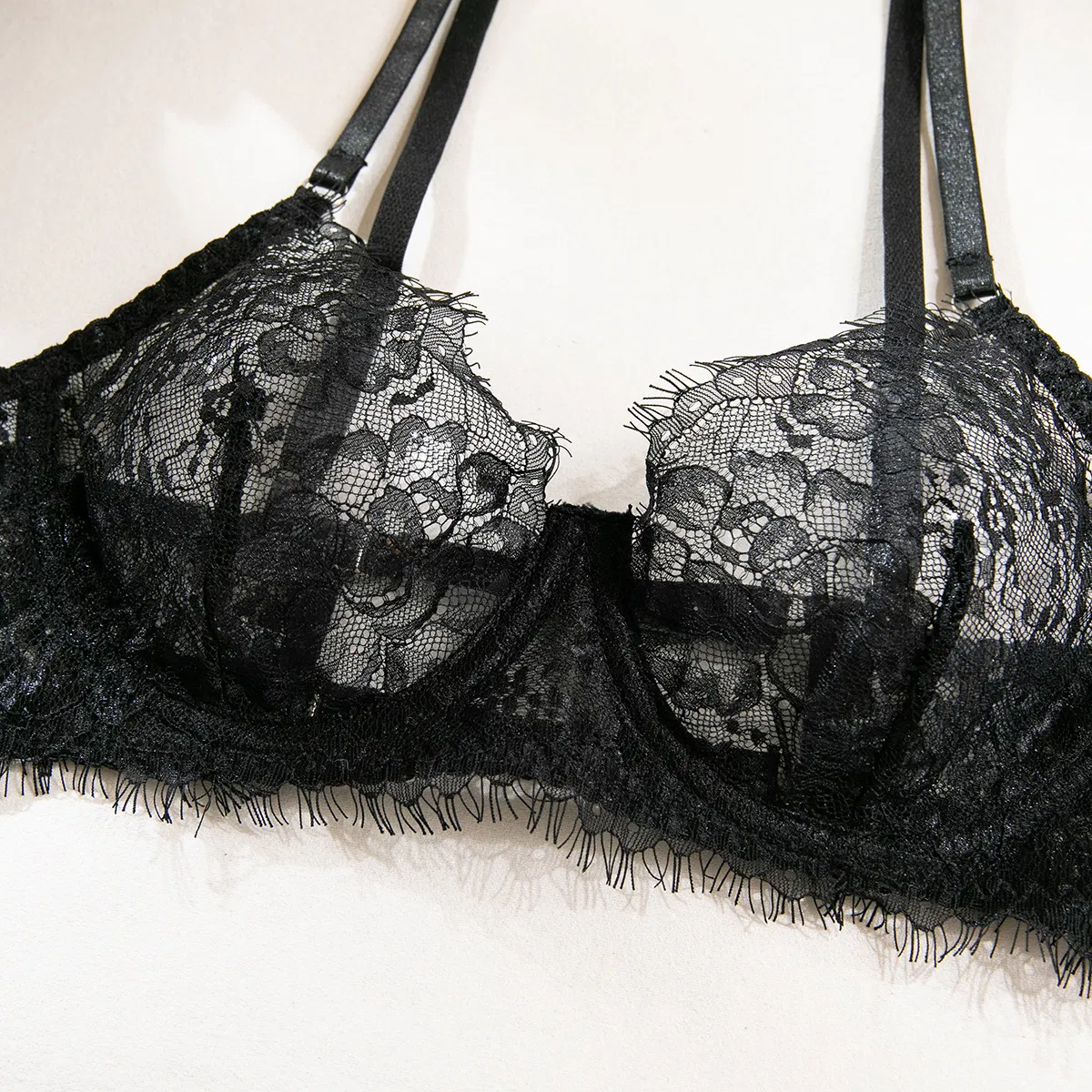 Sexy Eyelash Lace Solid Color Underwear Set Wholesale Flower Embroidery Lingerie