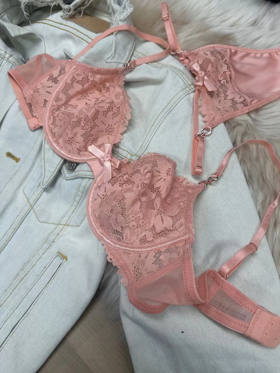 Hot-Selling Sexy French Lace Underwear Ultra-Thin Sheer Nylon Large Lingerie Set