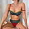 Sexy Contrast Color See-Through Mesh Two Piece Underwear Set Wholesale Steel Ring Lingerie