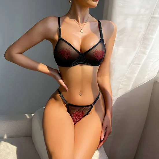New Arrival Luxury Thin See-Through Mesh Bra Set Sexy Exotic Diamond Woman Lingerie