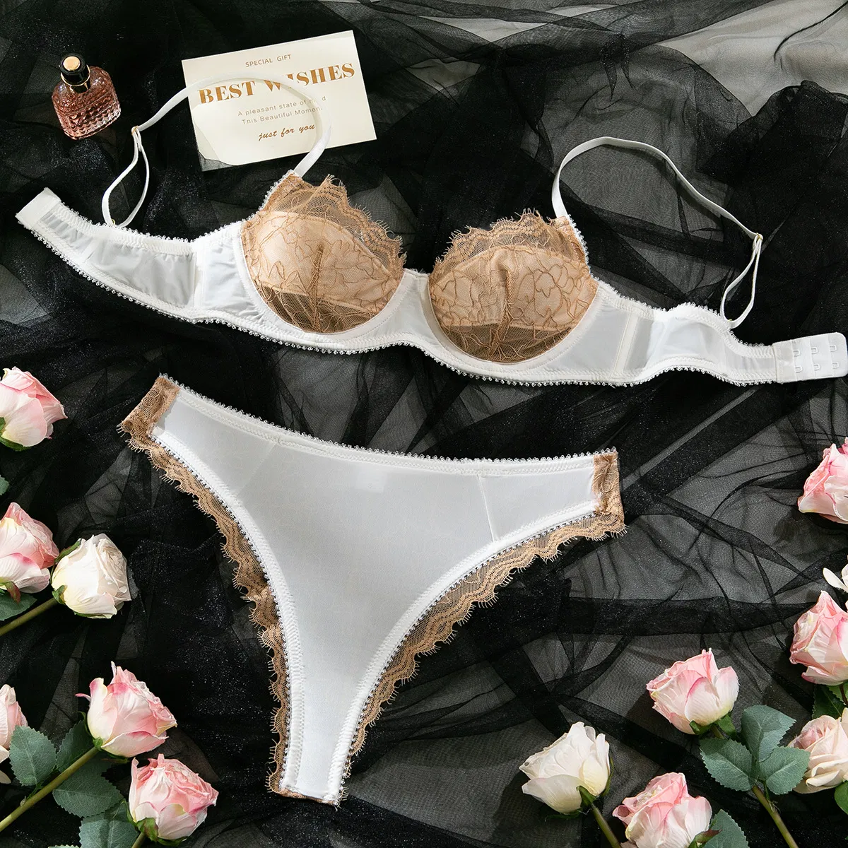 Wholesale Ultra Thin Underwear Set Sexy Flower Embroidery See Through Lingerie