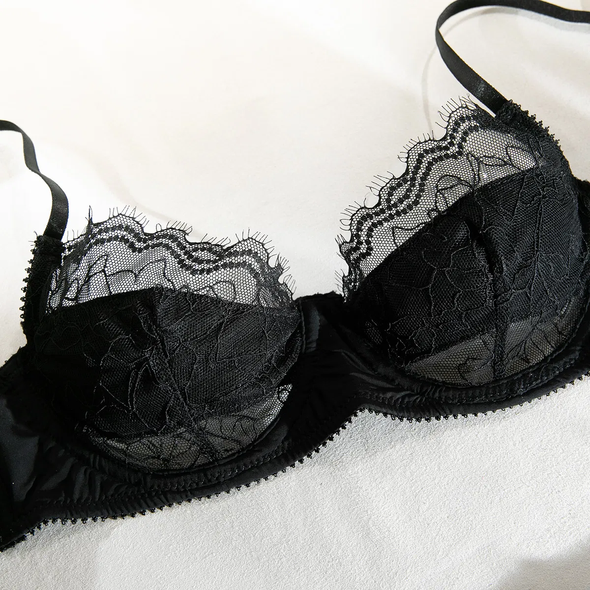 Wholesale Ultra Thin Underwear Set Sexy Flower Embroidery See Through Lingerie