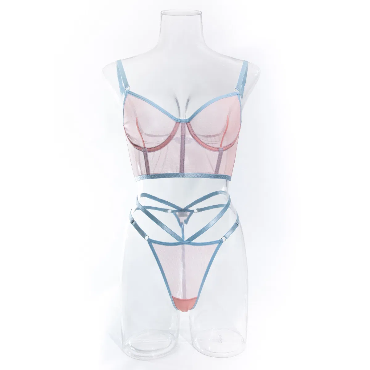 Factory Sell Fish-Bone Thin Perspective Mesh Bra Set Sexy High Quality Two Piece Woman Lingerie