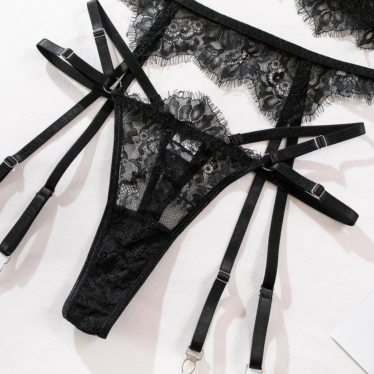 Sexy Eyelash Lace Fishbone Underwear Set Wholesale See-Through Woman Lingerie