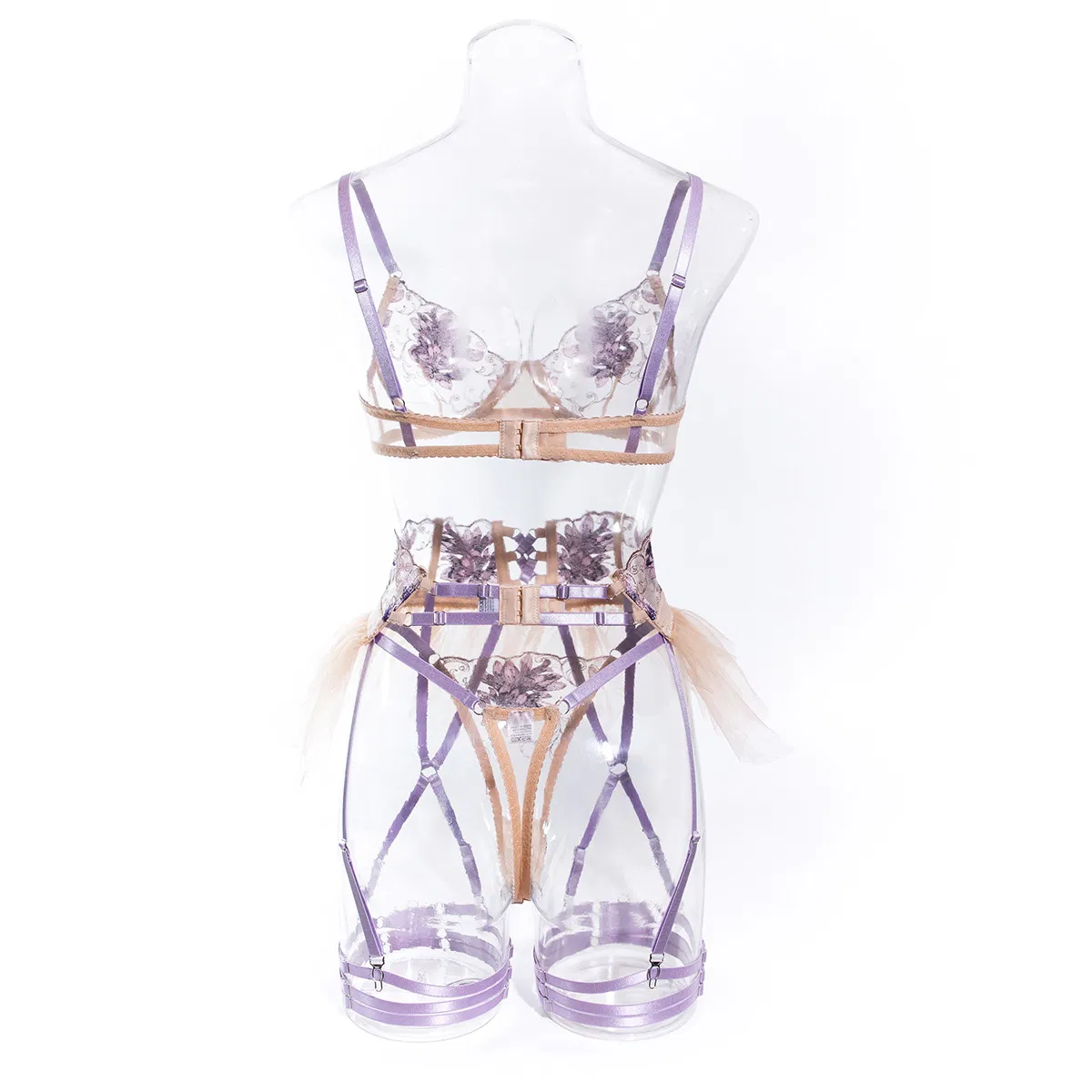 Sexy See-Through Mesh Small Skirt Bra and Panties Set Wholesale Embroidery Lace Lingerie