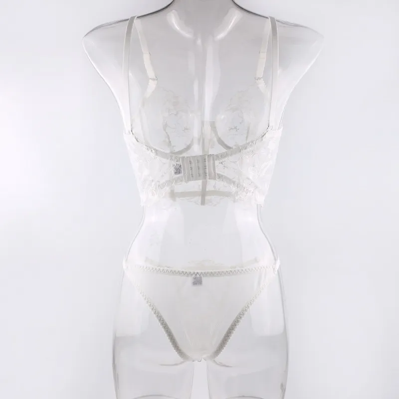 Wholesale Embroidery Lace Fishbone 2 Piece Underwear Set Sexy Erotic Women's Lingerie