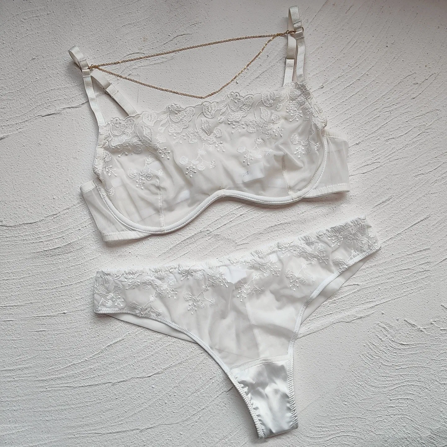 Wholesale Women Sexy Floral Embroidery Sheer Mesh Tube Top Bra &amp; Panty Lingerie Set