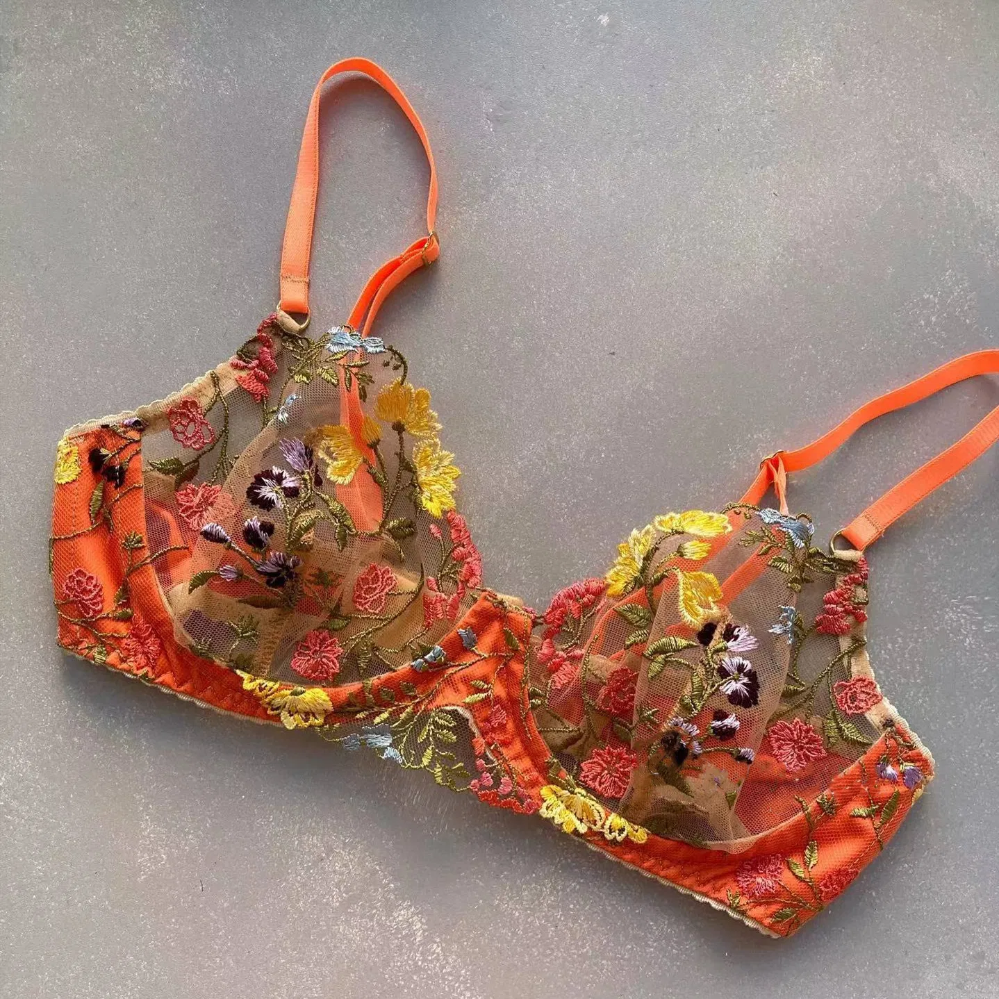 Wholesale Floral Embroidery Transparent Underwear Set Sexy 2 Piece Ladies Lingerie