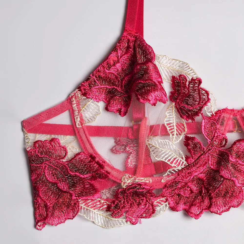 New High Quality Flower Embroidery Underwear Set Sexy Women Ultra-Thin Lingerie