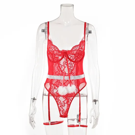 Sexy Embroidered Woman's Underwear Set Wholesale High Quality Christmas One Piece Lingerie