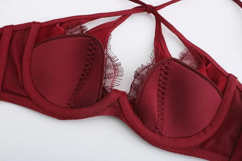 Wholesale French Style Transparent Eyelash Lace Sexy Breathable Satin Ultra-Thin Lingerie for Women Gathering Bra Set Underwear