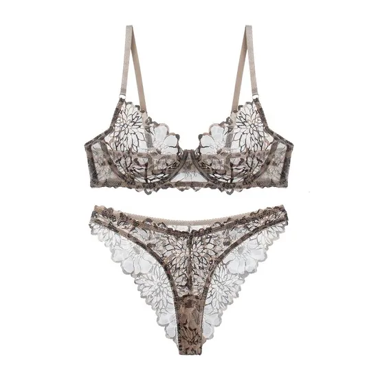 Hot Sell Sexy Cheetah Print Underwear Ultra-Thin for Women French Lace Bra Set Lingerie