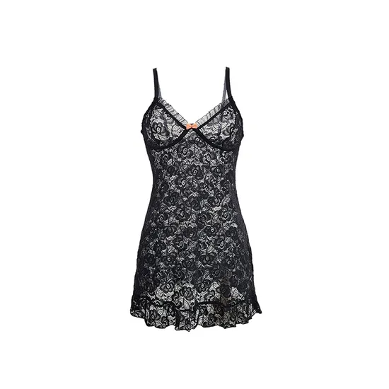 Sexy Transparent Embroidery Lace Dress Women Sleepwear Hot Breathable Solid Color Nightwear