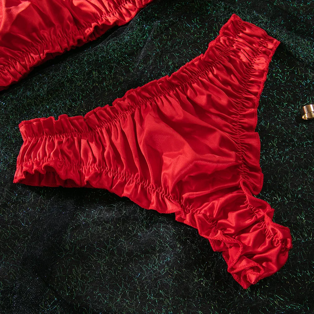 Sexy Two Piece Woman Bra Set Wholesale Solid Color Satin Luxury Lingerie