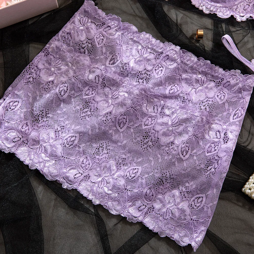 Wholesale Embroidered Lace Underwear Set for Woman Sexy Elegant Short Skirt Lingerie