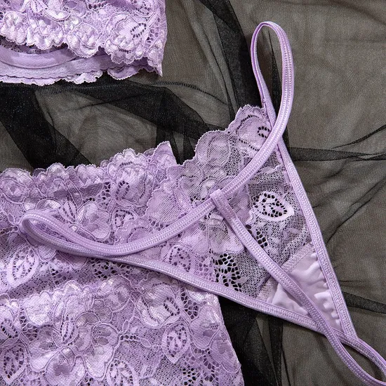 Wholesale Embroidered Lace Underwear Set for Woman Sexy Elegant Short Skirt Lingerie