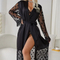 Wholesale Embroidery Love Woman's Sleepwear Sexy Satin Patchwork Transparent Mesh Sleeve Robe