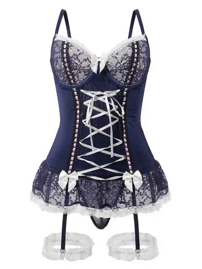 Wholesale Bow Tie Underwear Set for Woman Sexy See-Through Short Skirt Lingerie