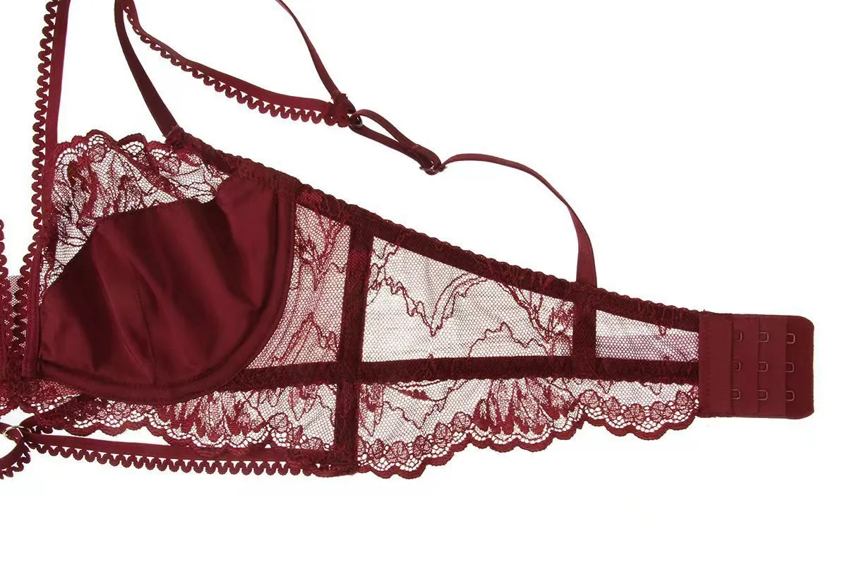 New Style French Transparent Embroidery Lace Trim Breathable Ultra-Thin for Women Soft Bra Underwear Sexy Lingerie Set