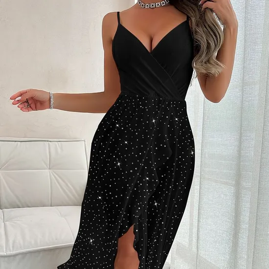 Wholesale Dress See-Through Rhinestone Nightgown Dresses Sexy V-Neck Nightwear