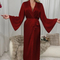 Wholesale Solid Color Satin Sleepwear Sexy Long Sleeve Woman Silk Night Robe