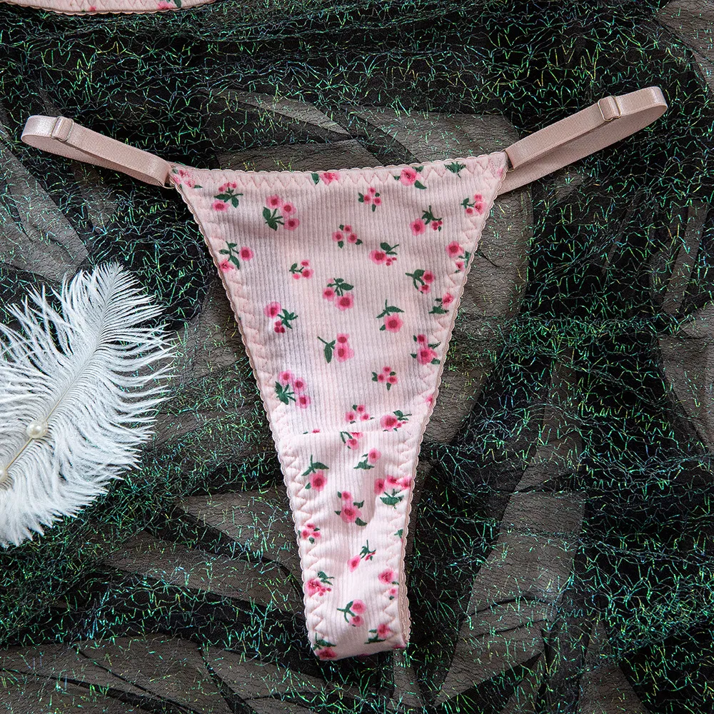 New Fashion Floral Print Two-Piece Bra Set Sexy See-Through Women Lingerie