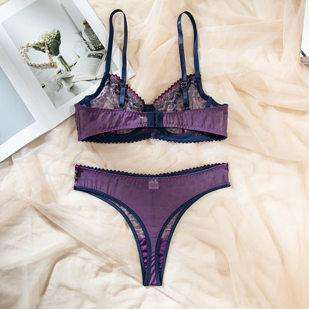 New Arrivals Leopard Print See-Through Mesh Underwear Set Wholesale Ultra-Thin Lingerie