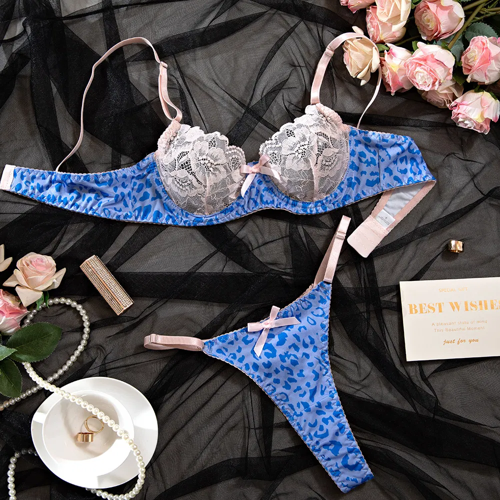 Wholesale Leopard Print Embroidery Underwear Set Sexy Contrasting Color Woman Lingerie