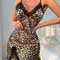 New Leopard Print Perspective Dress Sleepwear Sexy Lace V-Neck Suspender Woman Nightwear