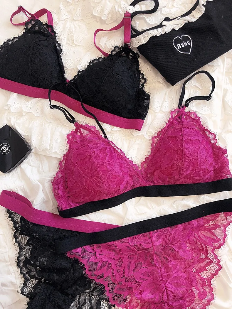 Wholesale French Style Eyelash Lace Soft Sexy Breathable Backless Ultra-Thin for Women Bra Set Underwear Lingerie