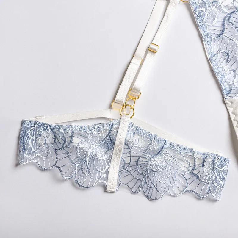 Wholesale Flower Embroidery See-Through Underwear Set Sexy Ultra-Thin Woman Lingerie