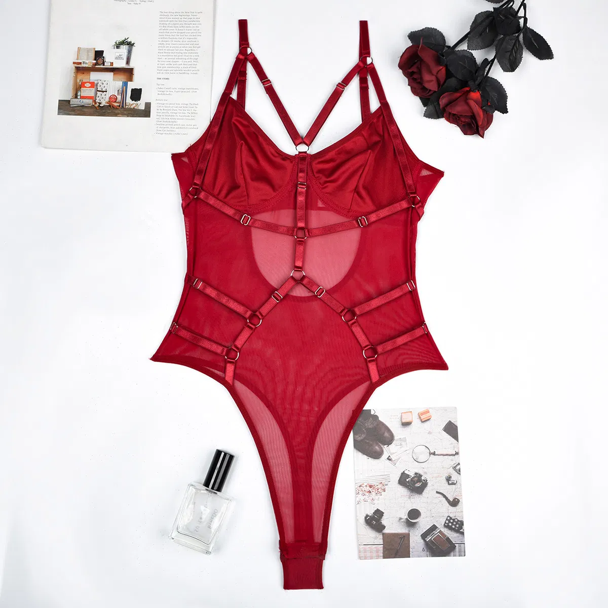 Wholesale Solid Color See-Through Mesh Underwear Set Sexy Exotic One Piece Woman Lingerie