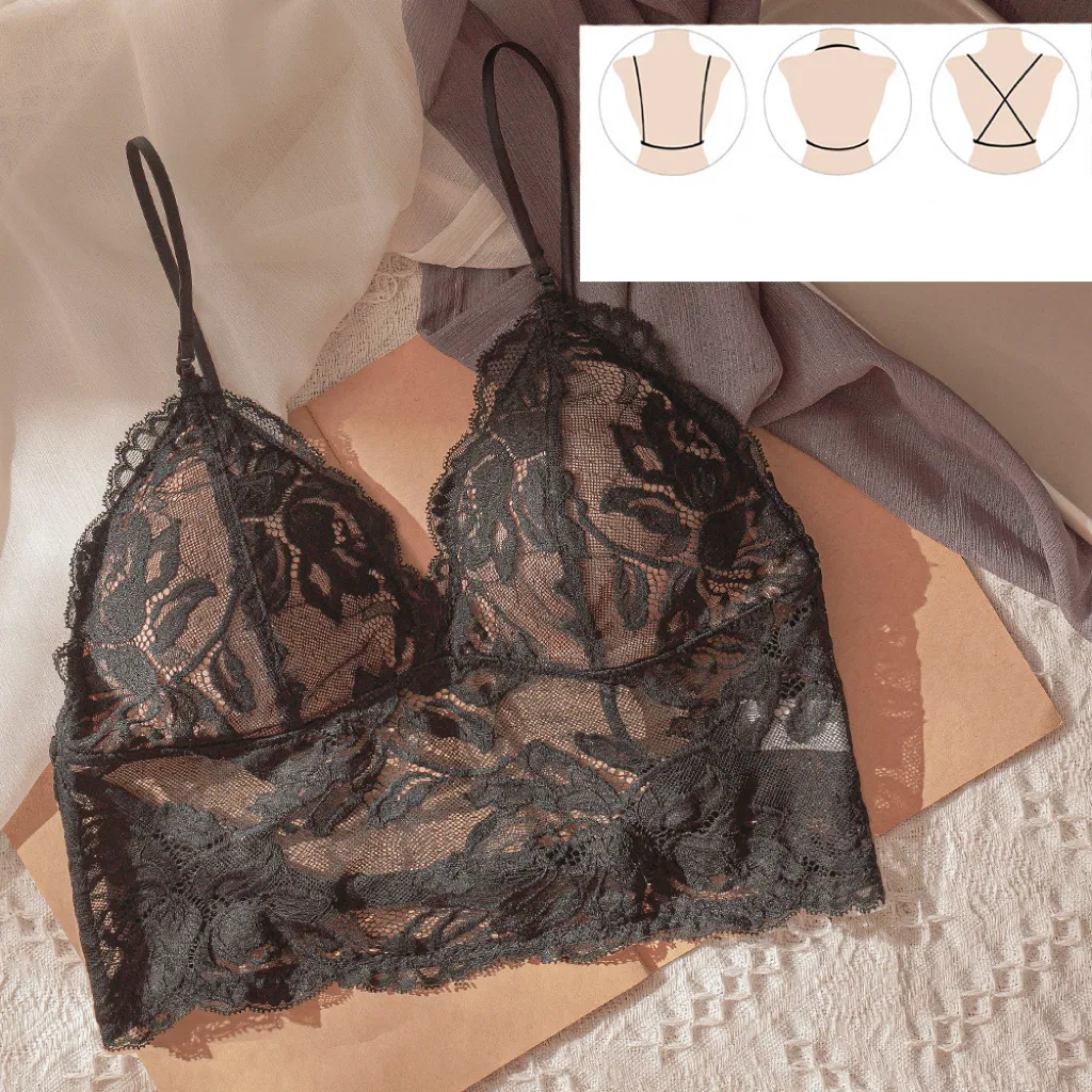 Wholesale Transparent Lace for Women Soft U-Shaped Breathable Ultra-Thin Set Triangular Cup Bra Sexy Underwear Lingerie