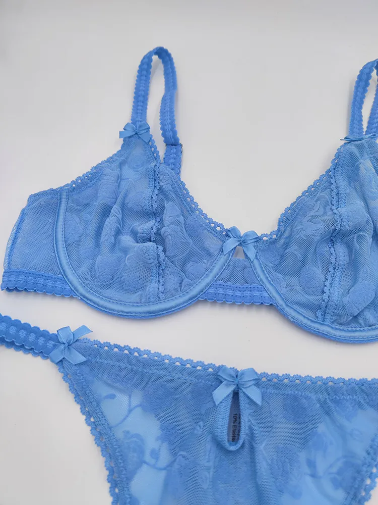 Hot Sell Underwear Wholesale French Mesh Lace Ultra-Thin Romantic for Women Soft Bra Sexy Set Lingerie