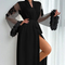 Wholesale Satin Woman Sleepwear Sexy See-Through Mesh Feather Lace Cuff Robe