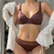 Wholesale for Women French Solid Color Breathable Deep V Satin Ultra-Thin Underwear Soft Sexy Bra Set Lingerie