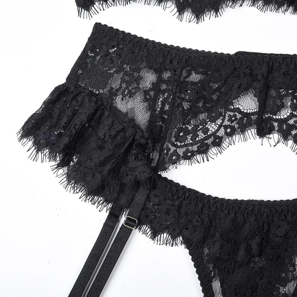 Sexy Transparent Lace Eyelash Woman Underwear Set Wholesale Embroidery Complex Lingerie