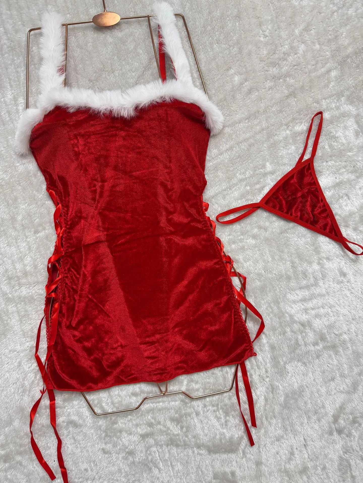 Sexy Role-Playing One-Piece Strap Christmas Bra Panty Set New Women's Lingerie